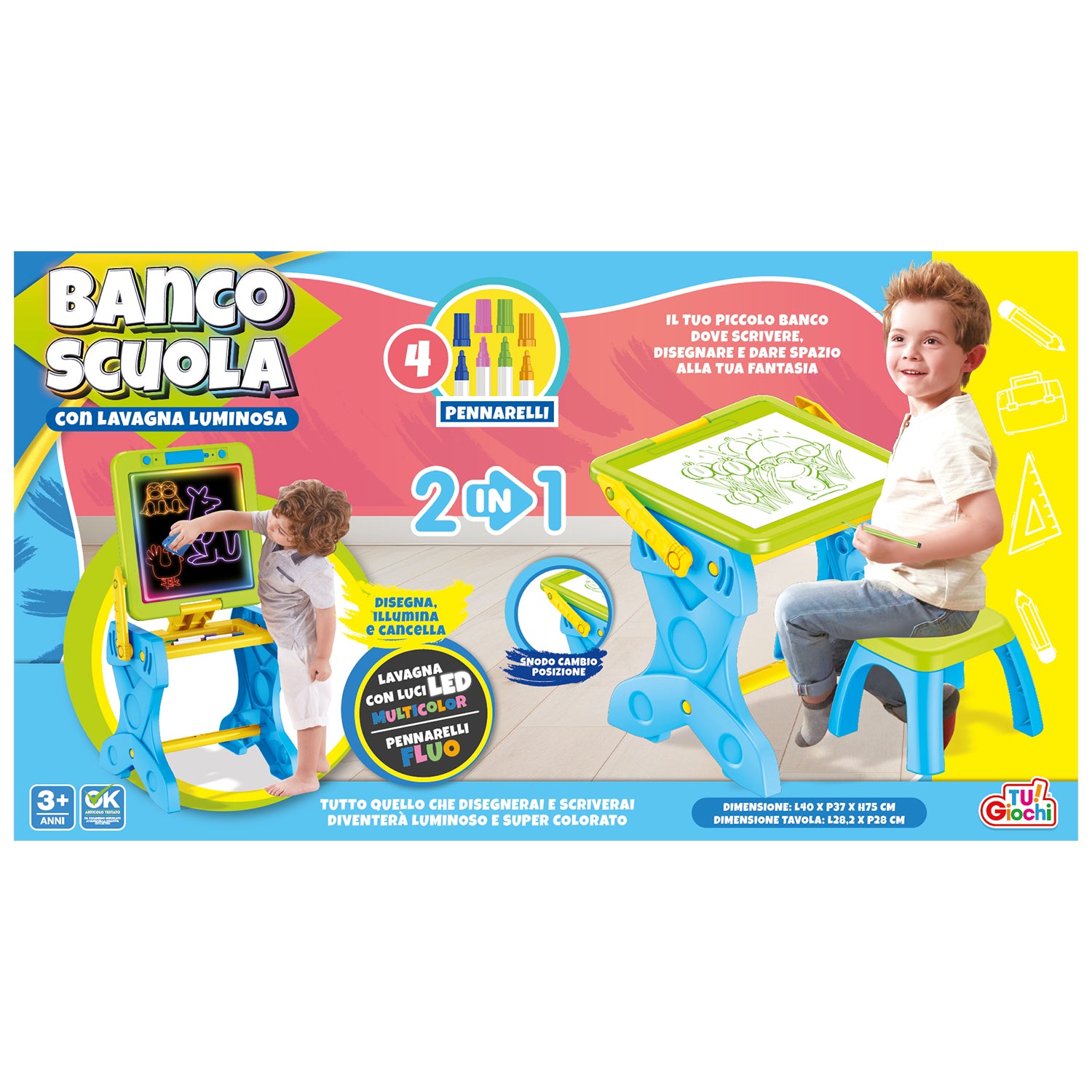 TU GIOCHI - Banco Scuola con Lavagna Luminosa