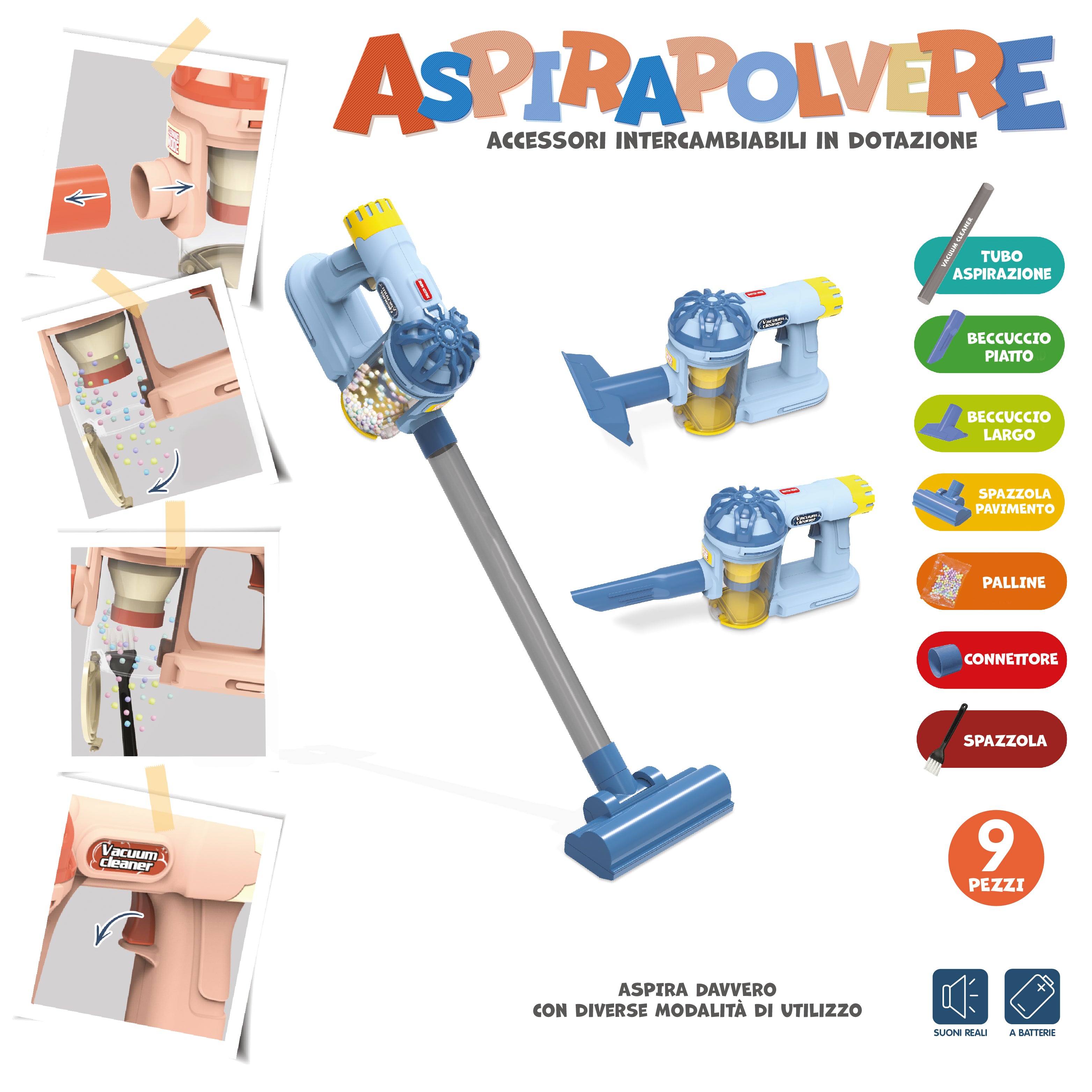 TU GIOCHI - Aspirapolvere 9 pezzi