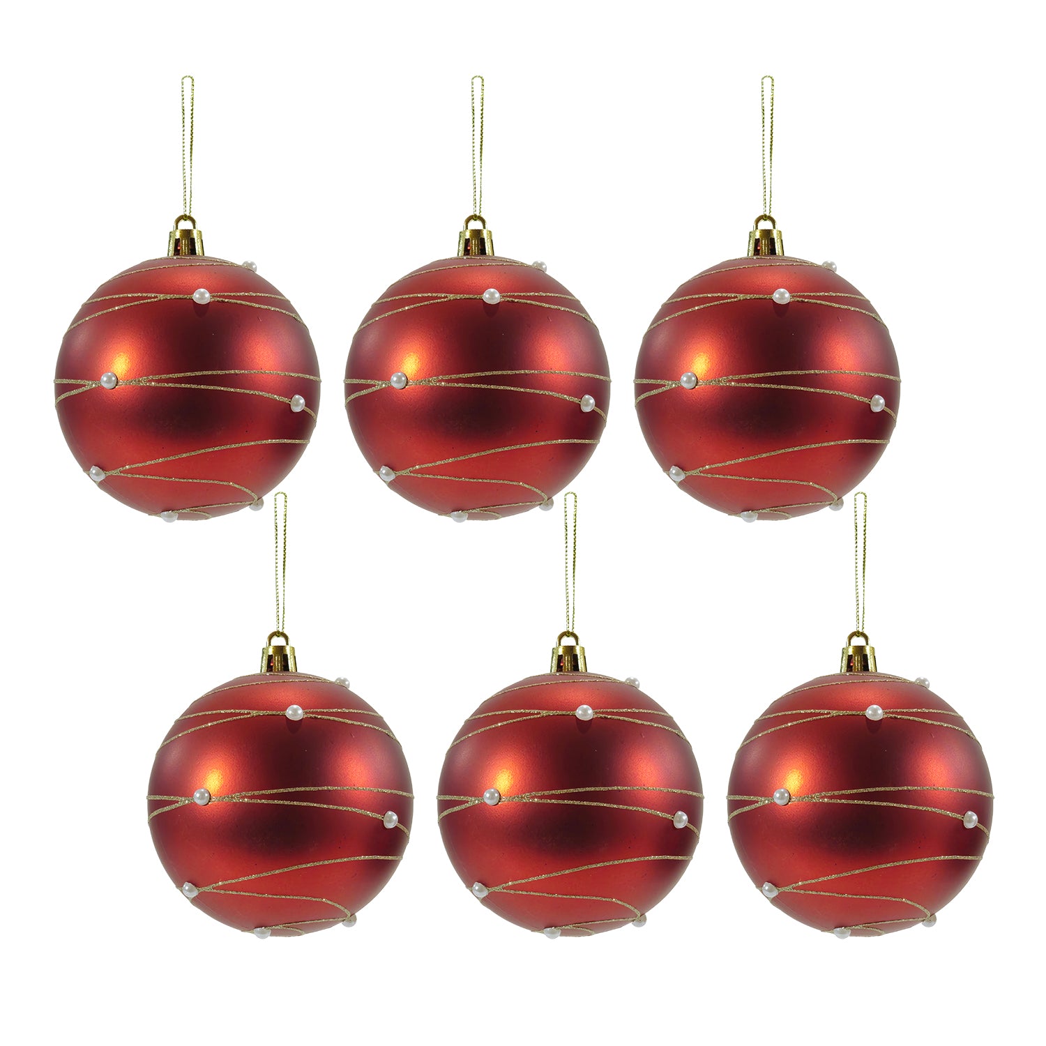 VESTIAMO CASA GRAN NATALE - Set 6 Palline di Natale Rosse con Perle diametro 8 cm