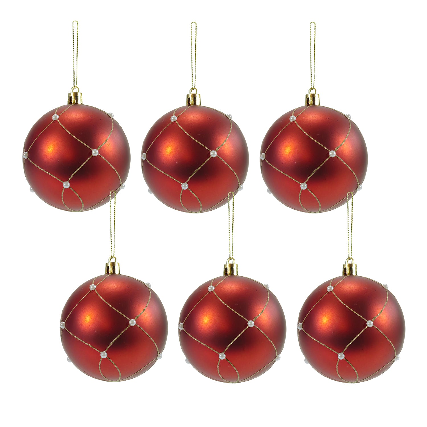 VESTIAMO CASA GRAN NATALE - Set 6 Palline di Natale Rosse con Perle diametro 8 cm