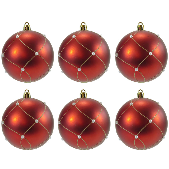 VESTIAMO CASA GRAN NATALE - Palle di Natale Rosse con Perle diametro 8 cm - set 6 pezzi