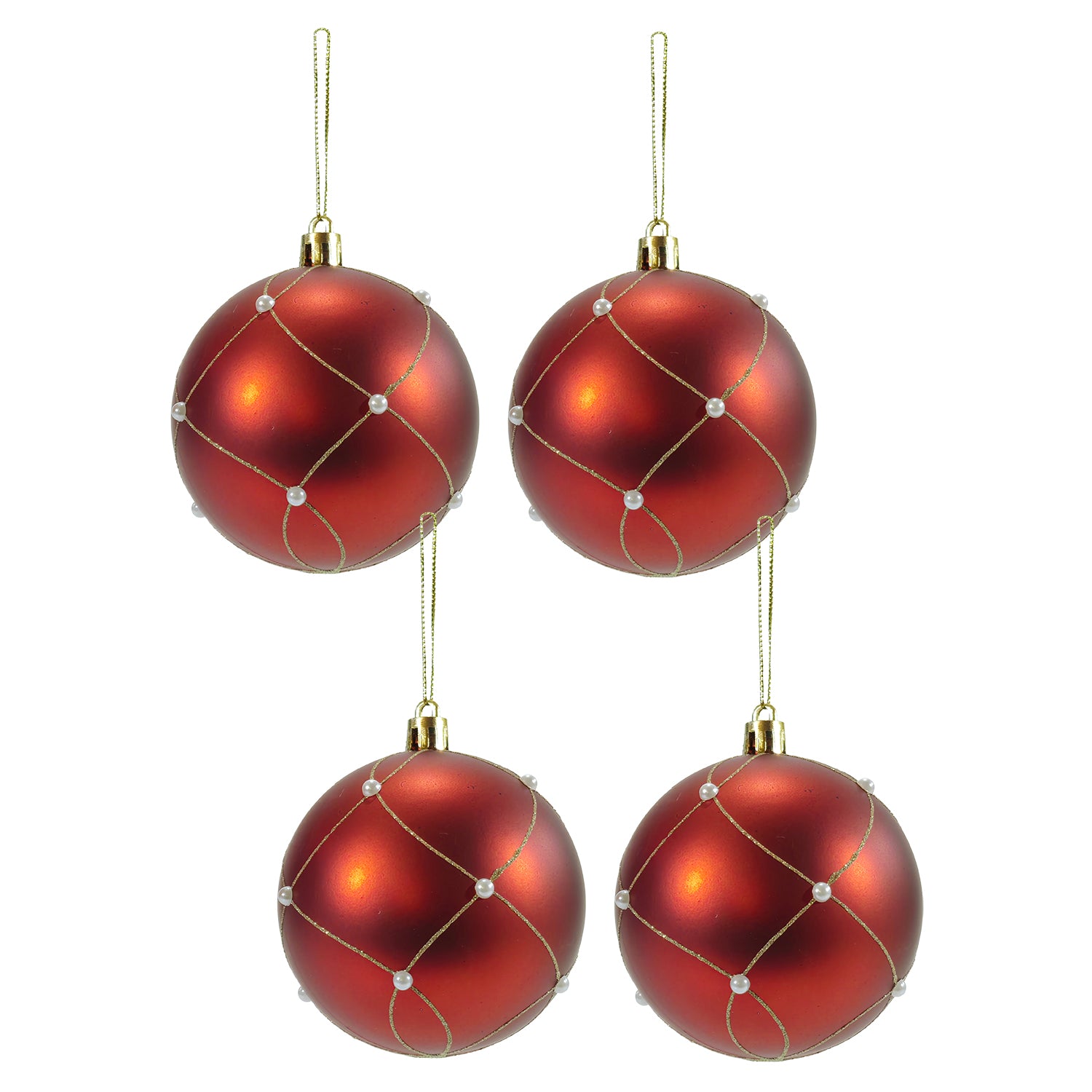 VESTIAMO CASA GRAN NATALE - Set 4 Palline di Natale Rosse con Perle diametro 10 cm