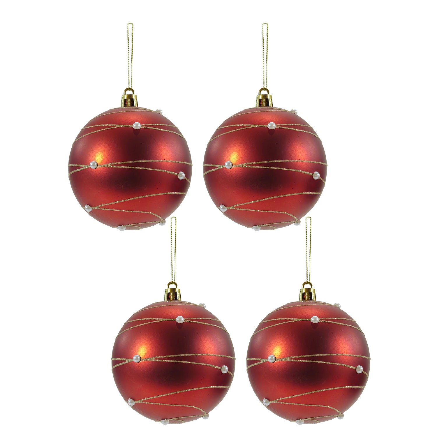 VESTIAMO CASA GRAN NATALE - Set 4 Palline di Natale Rosse con Perle diametro 10 cm