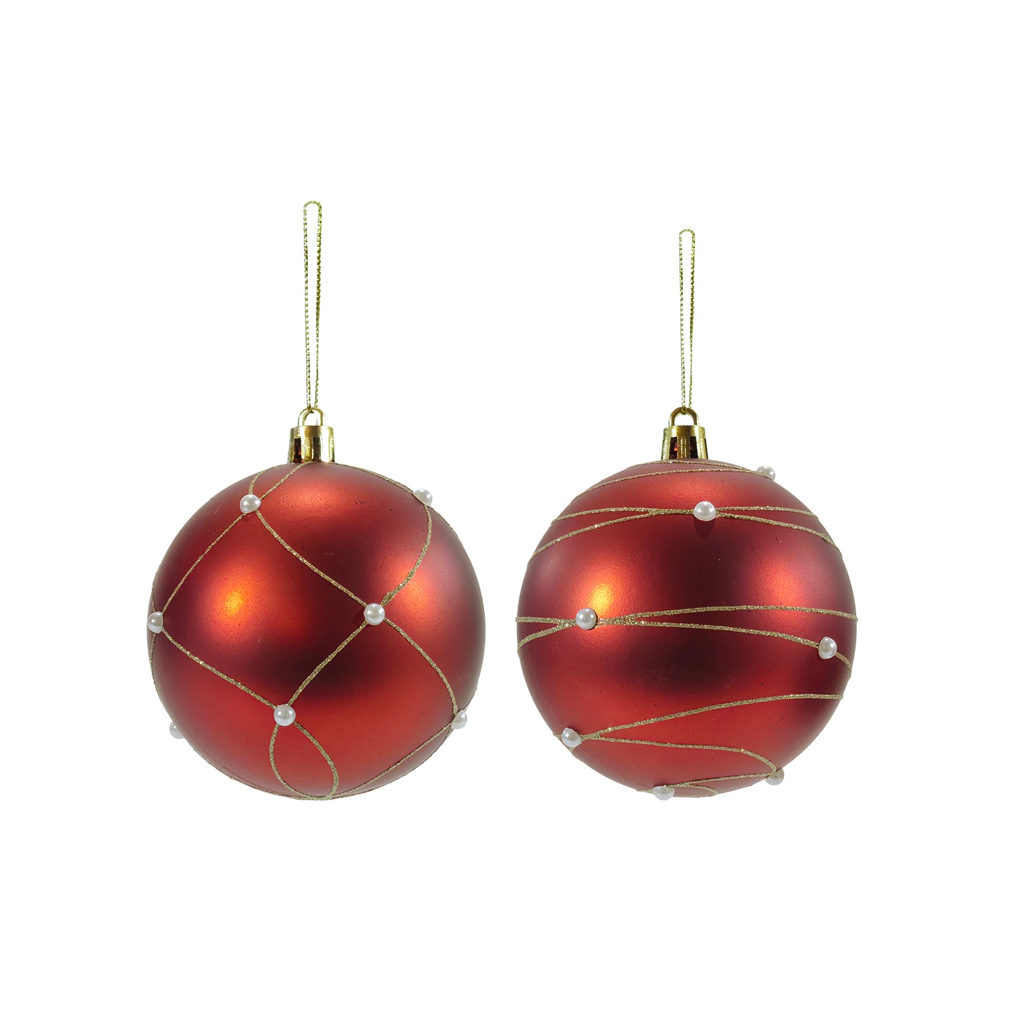 VESTIAMO CASA GRAN NATALE - Set 4 Palline di Natale Rosse con Perle diametro 10 cm