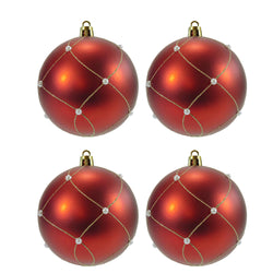 VESTIAMO CASA GRAN NATALE - Palle di Natale Rosse con Perle diametro 10 cm - set 4 pezzi