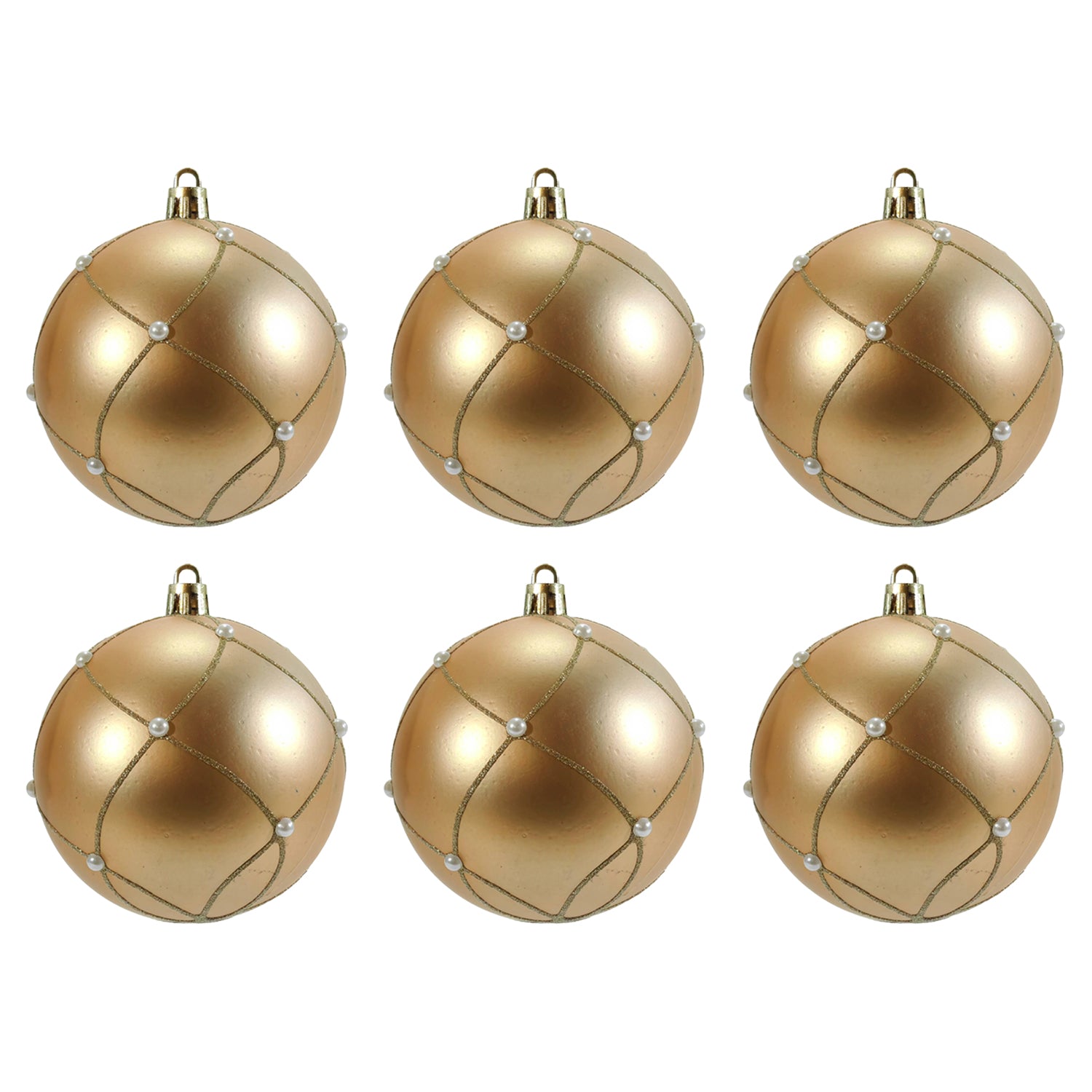 VESTIAMO CASA GRAN NATALE - Palle di Natale Oro con Perle diametro 8 cm - set 6 pezzi