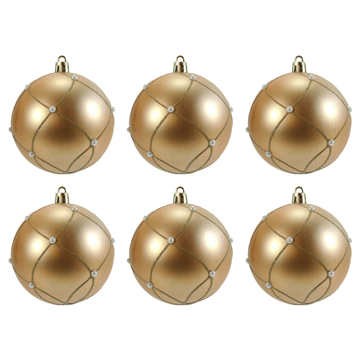 VESTIAMO CASA GRAN NATALE - Palle di Natale Champagne con Perle diametro 8 cm - set 6 pezzi