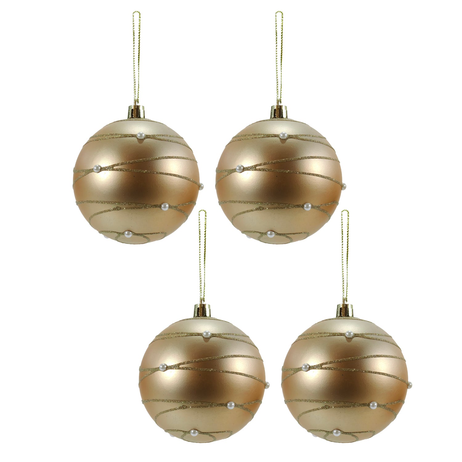 VESTIAMO CASA GRAN NATALE - Set 4 Palline di Natale Oro con Perle diametro 10 cm - set 4 pezzi