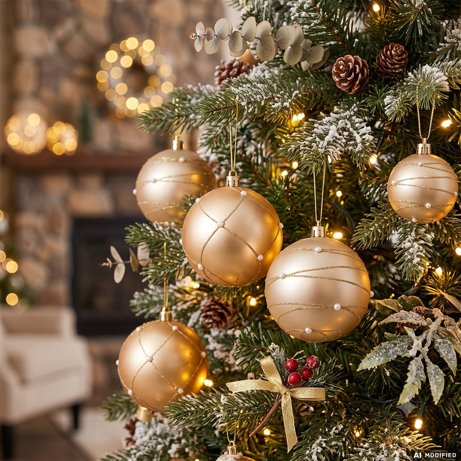 VESTIAMO CASA GRAN NATALE - Set 4 Palline di Natale Oro con Perle diametro 10 cm - set 4 pezzi