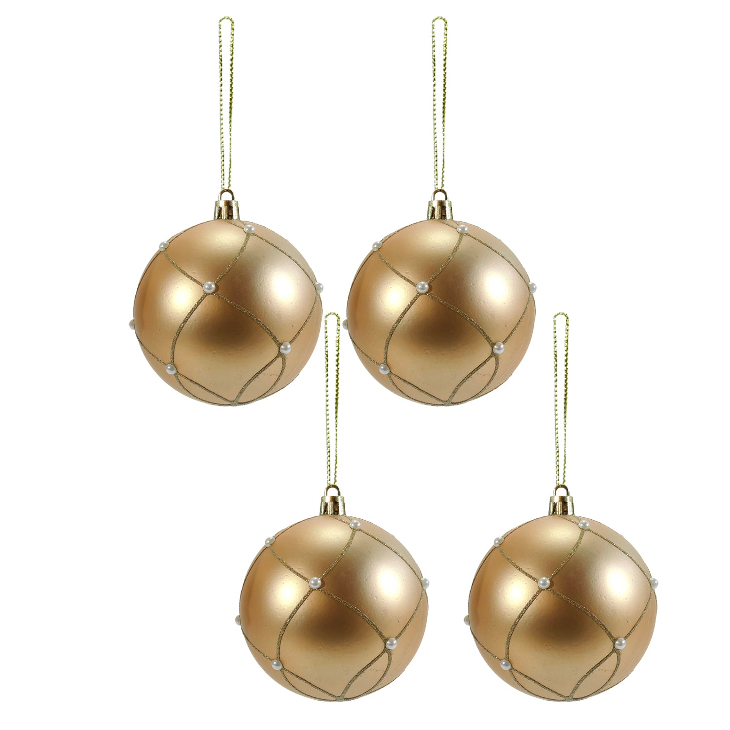 VESTIAMO CASA GRAN NATALE - Set 4 Palline di Natale Oro con Perle diametro 10 cm - set 4 pezzi