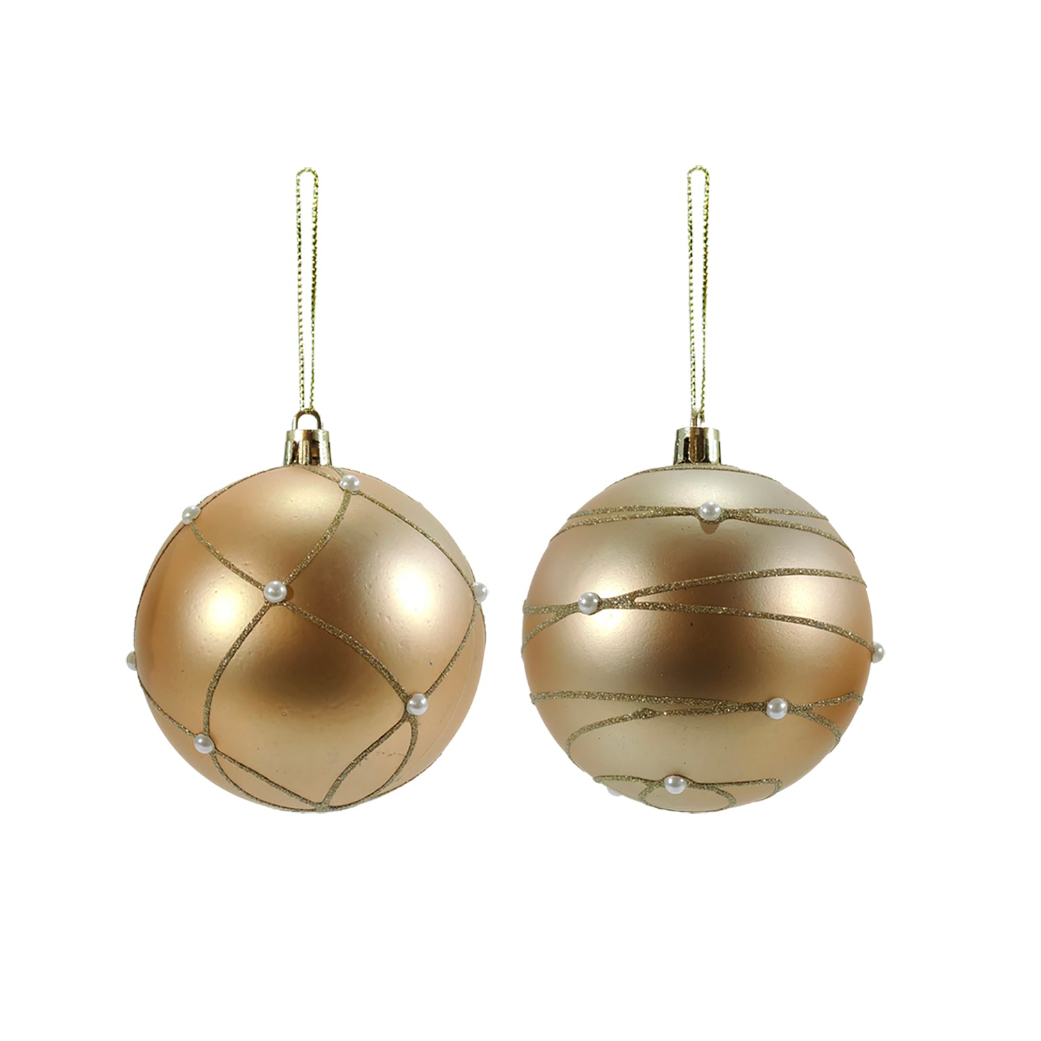 VESTIAMO CASA GRAN NATALE - Set 4 Palline di Natale Oro con Perle diametro 10 cm - set 4 pezzi