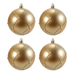 VESTIAMO CASA GRAN NATALE - Palle di Natale Champagne con Perle diametro 10 cm - set 4 pezzi