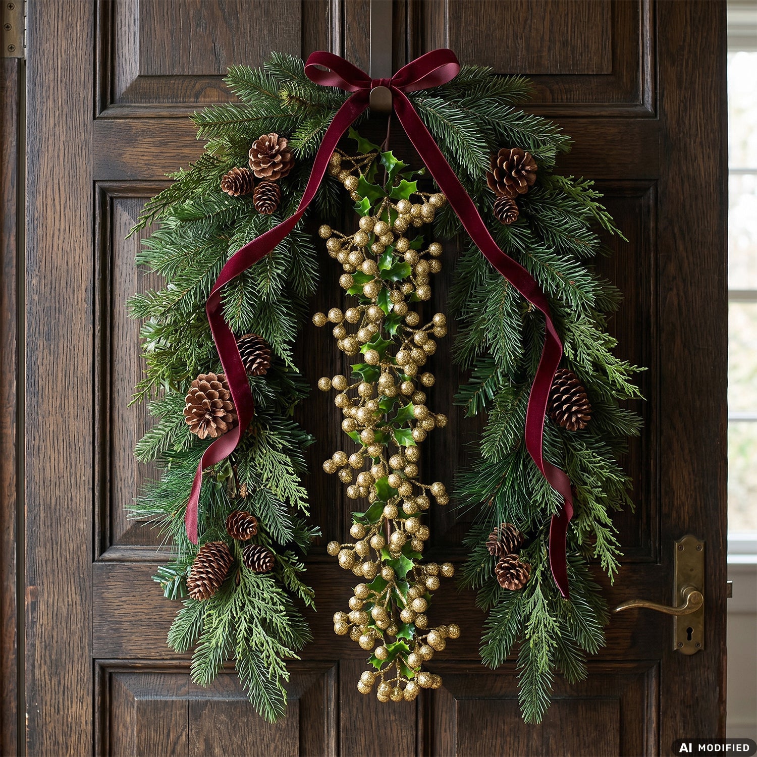 VESTIAMO CASA GRAN NATALE - Ramo Natalizio Decorativo Oro con Bacche e Foglie h65 cm