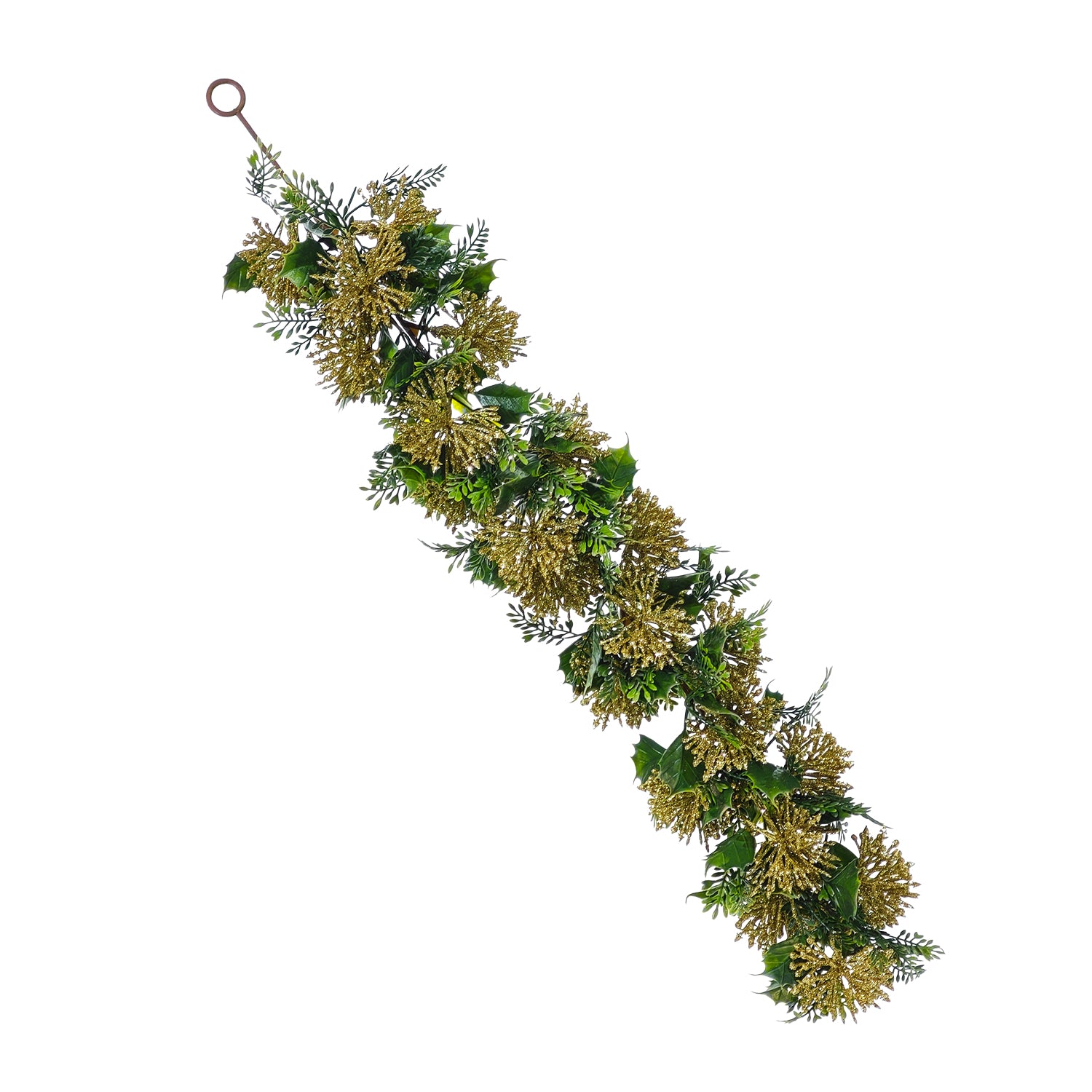 VESTIAMO CASA GRAN NATALE - Ramo Natalizio Decorativo Oro con Bacche e Foglie h65 cm