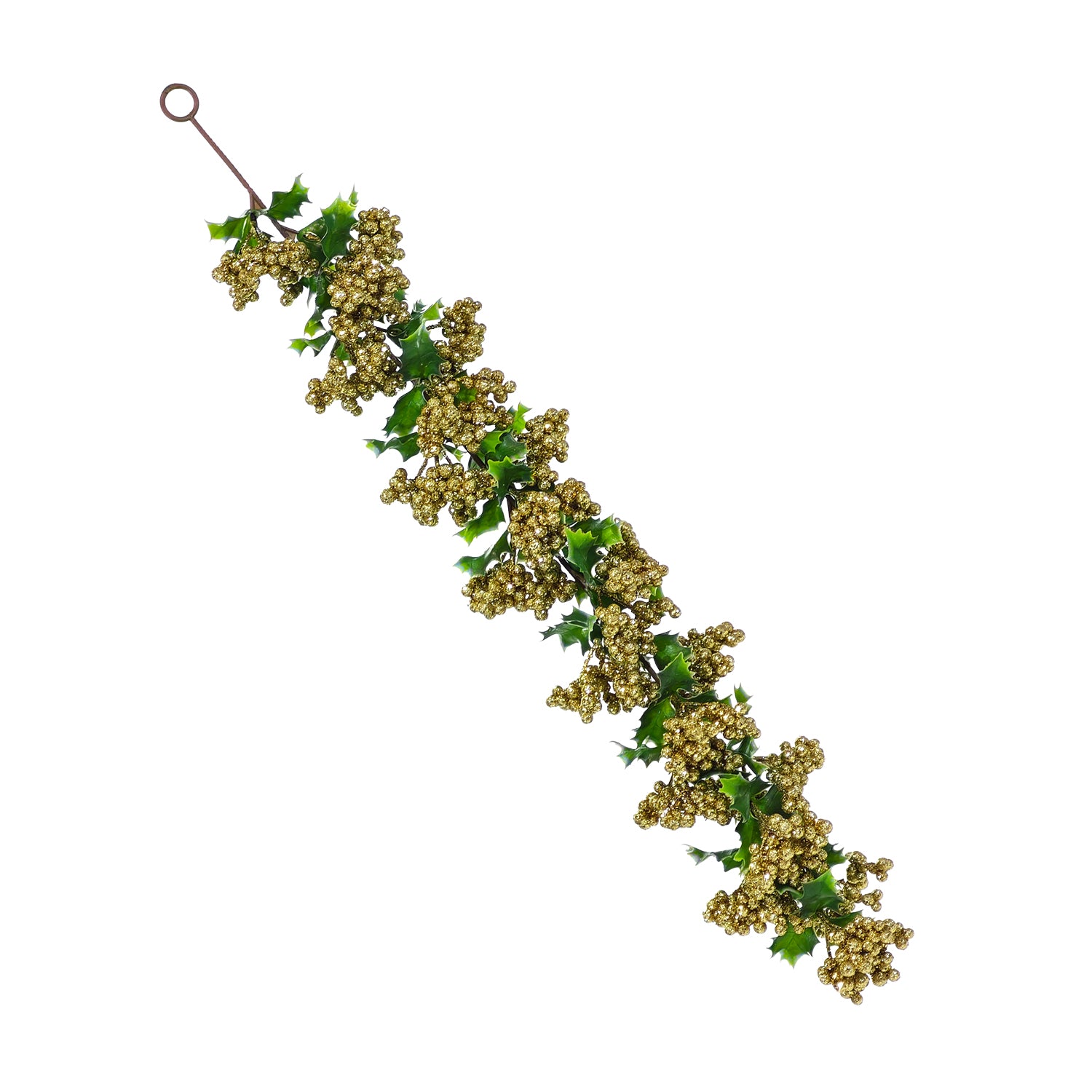 VESTIAMO CASA GRAN NATALE - Ramo Natalizio Decorativo Oro con Bacche e Foglie h65 cm
