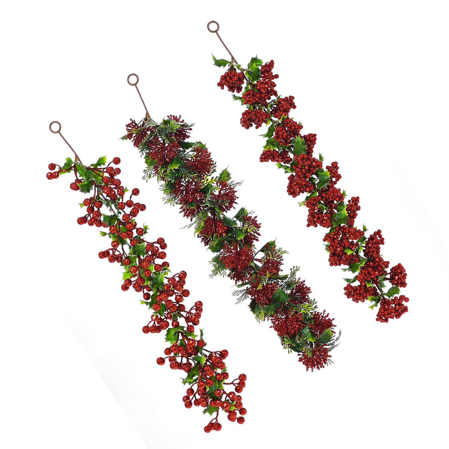VESTIAMO CASA GRAN NATALE - Ramo Natalizio Decorativo Rosso con Bacche e Foglie h65 cm