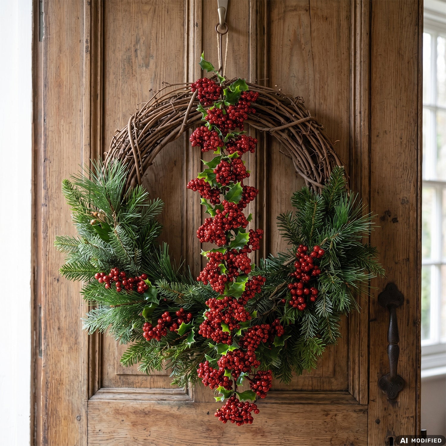 VESTIAMO CASA GRAN NATALE - Ramo Natalizio Decorativo Rosso con Bacche e Foglie h65 cm