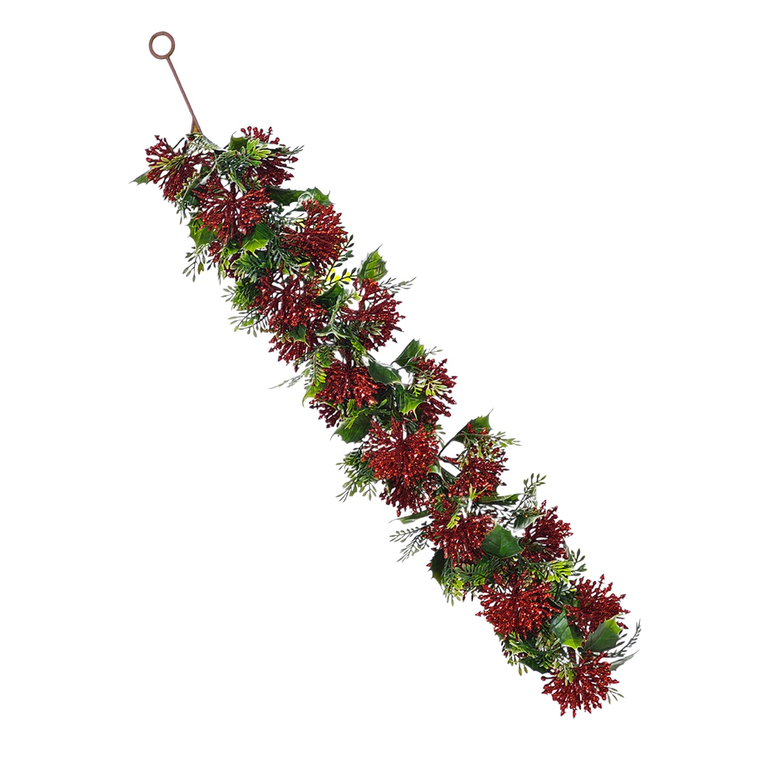VESTIAMO CASA GRAN NATALE - Ramo Natalizio Decorativo Rosso con Bacche e Foglie h65 cm