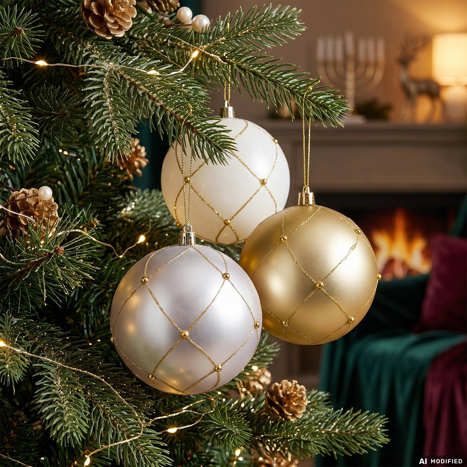 VESTIAMO CASA GRAN NATALE - Set 6 Palline di Natale Oro e Bianco Infrangibili diametro 8 cm