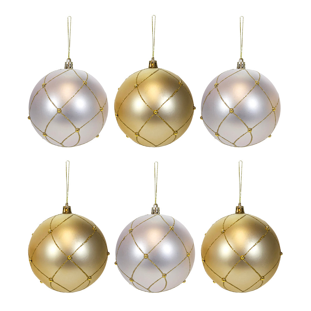 VESTIAMO CASA GRAN NATALE - Set 6 Palline di Natale Oro e Bianco Infrangibili diametro 8 cm