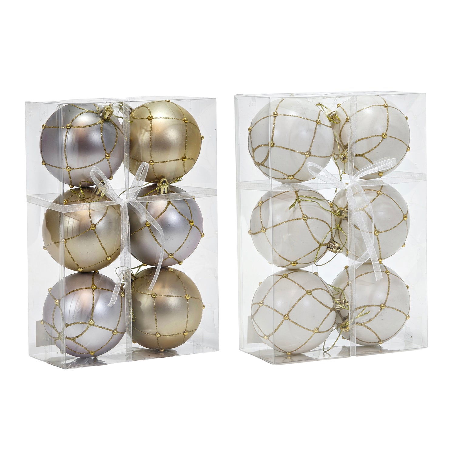 VESTIAMO CASA GRAN NATALE - Set 6 Palline di Natale Oro e Bianco Infrangibili diametro 8 cm