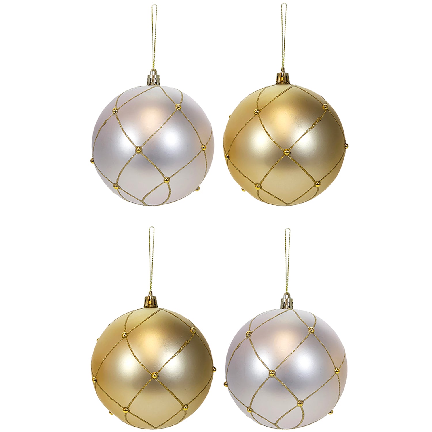 VESTIAMO CASA GRAN NATALE - Set 4 Palline di Natale Oro e Bianco Infrangibili diametro 10 cm