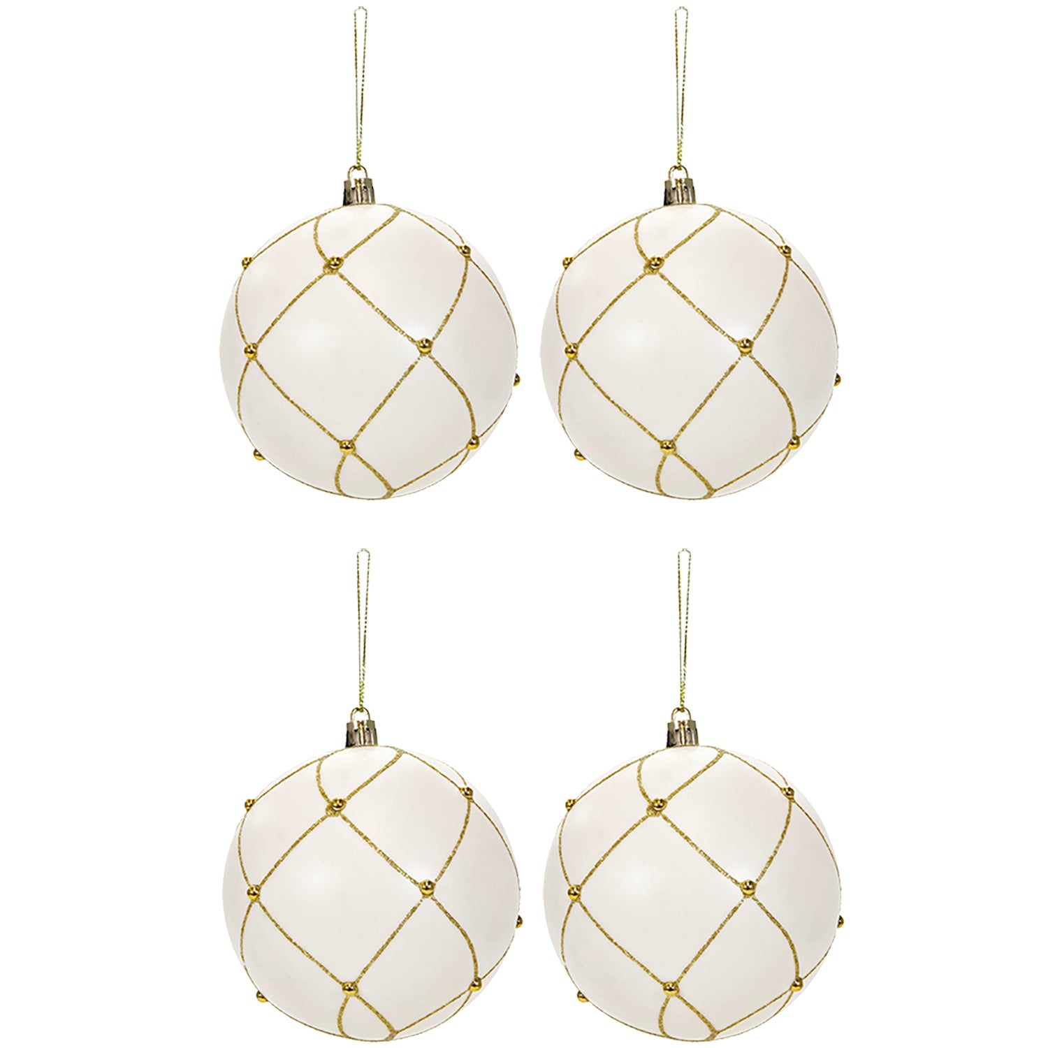 VESTIAMO CASA GRAN NATALE - Set 4 Palline di Natale Oro e Bianco Infrangibili diametro 10 cm