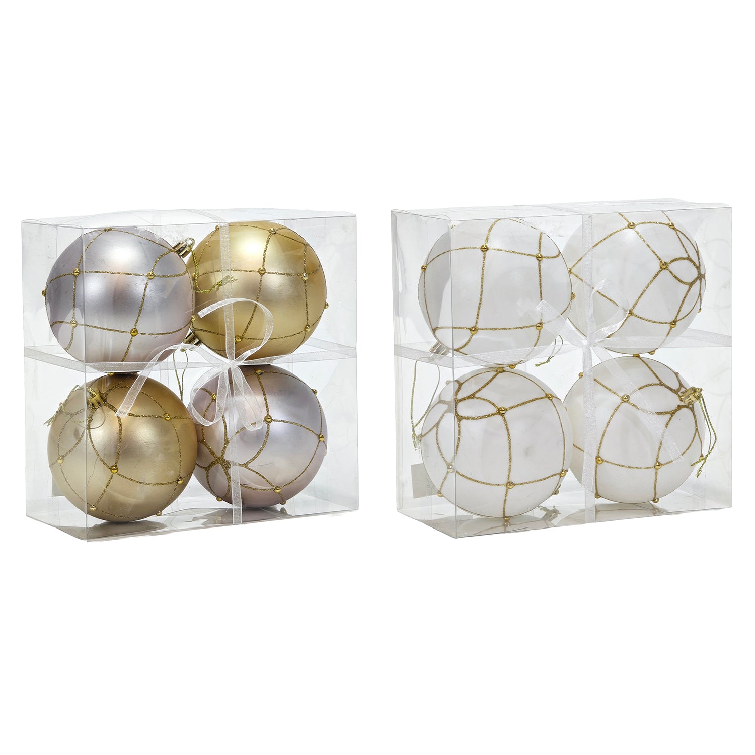VESTIAMO CASA GRAN NATALE - Set 4 Palline di Natale Oro e Bianco Infrangibili diametro 10 cm