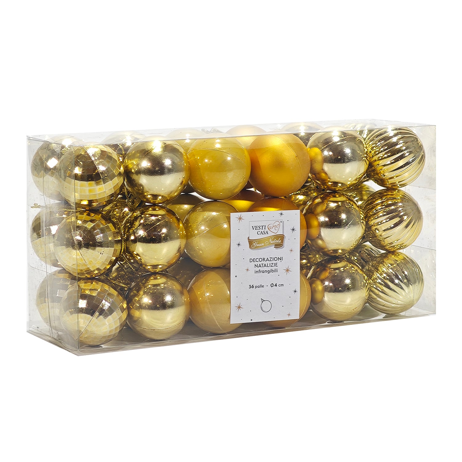 VESTIAMO CASA GRAN NATALE - Palle di Natale Oro mix diametro 4 cm - set 36 pezzi