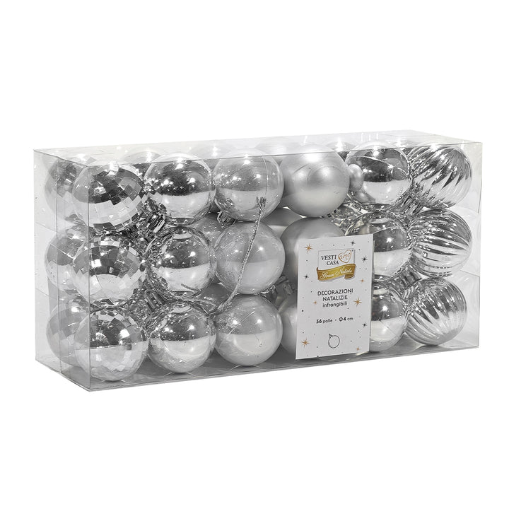 VESTIAMO CASA GRAN NATALE - Palle di Natale Silver mix diametro 4 cm - set 36 pezzi