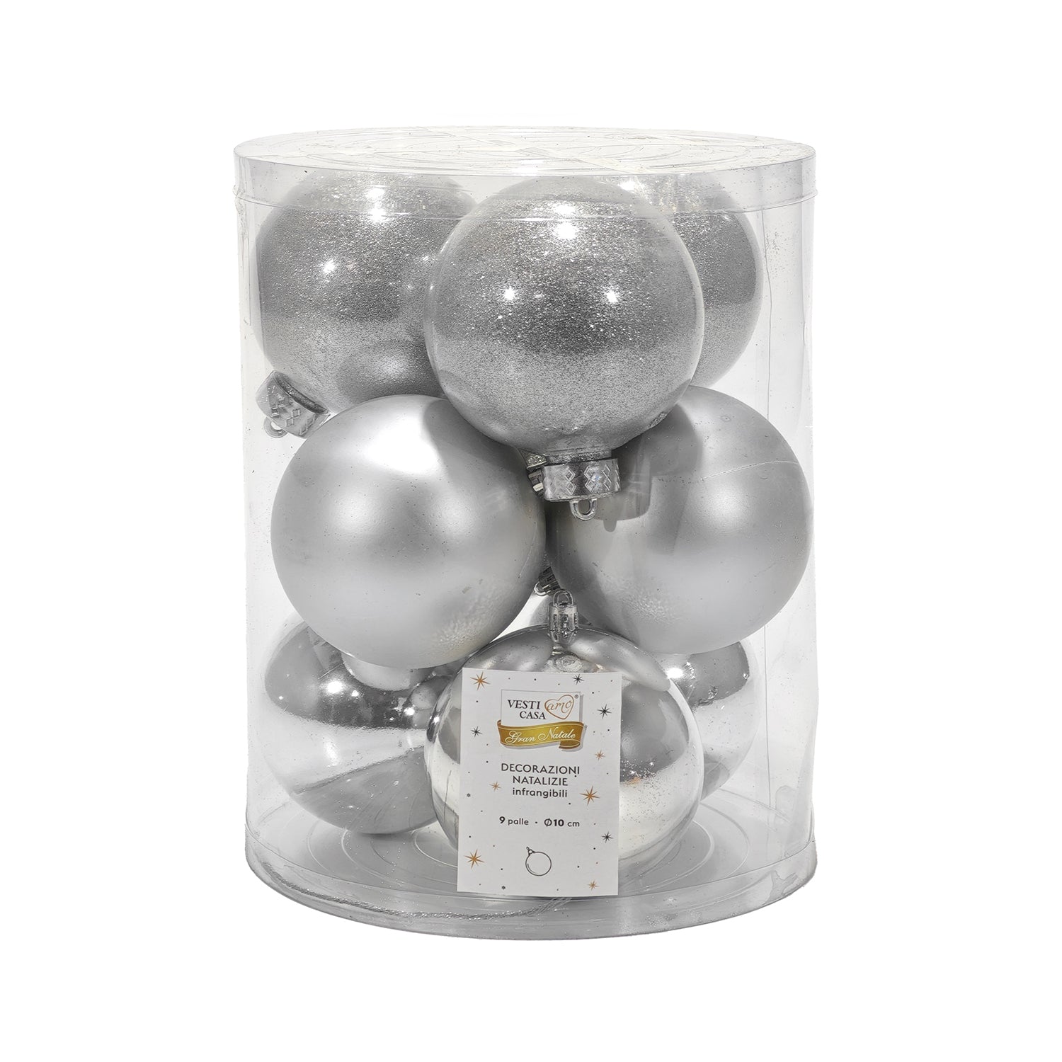 VESTIAMO CASA GRAN NATALE - Palle di Natale Silver mix diametro 10 cm - set 9 pezzi