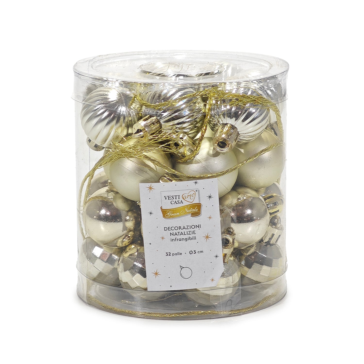 VESTIAMO CASA GRAN NATALE - Palle di Natale Champagne mix diametro 3 cm - set 32 pezzi