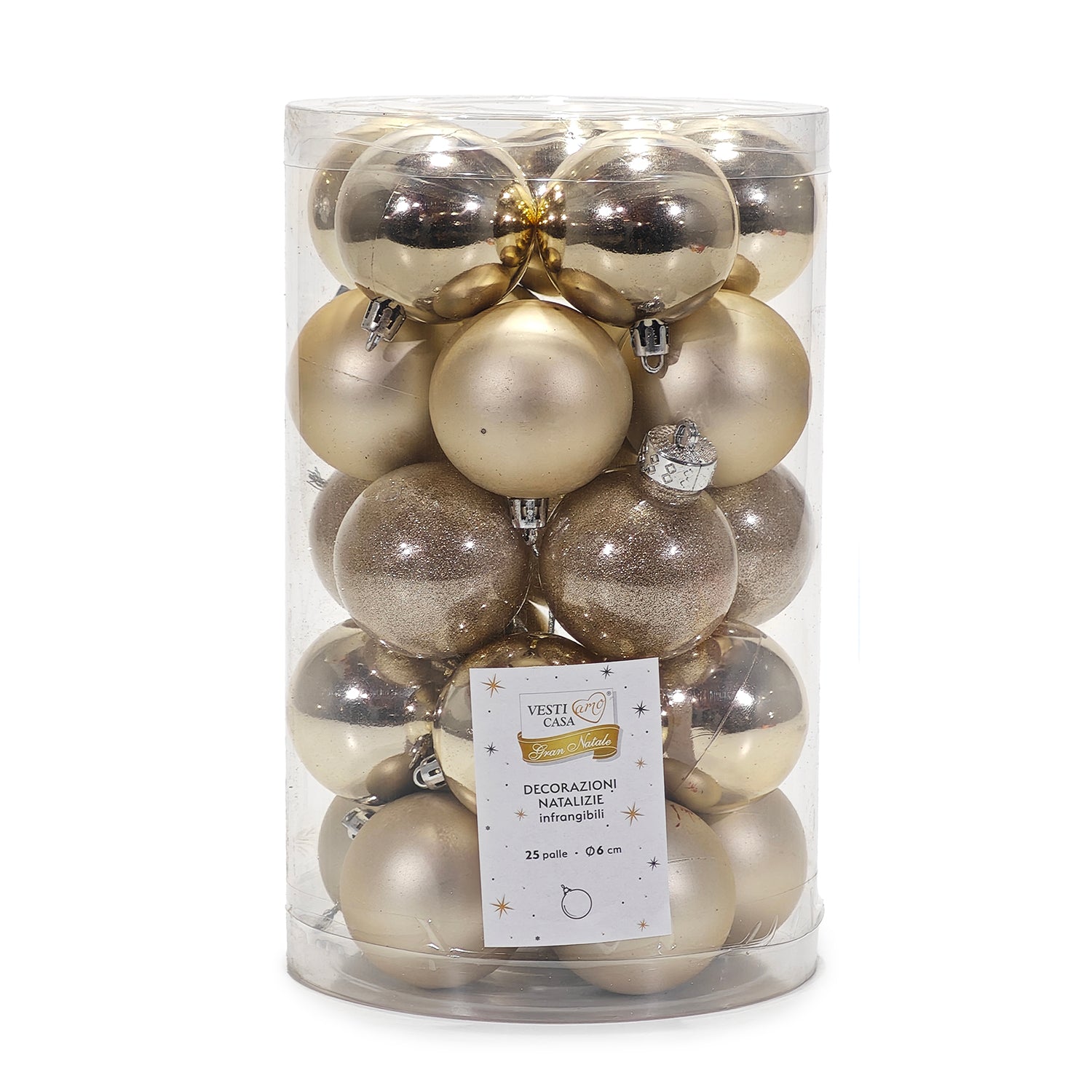 VESTIAMO CASA GRAN NATALE - Palle di Natale Champagne mix diametro 6 cm - set 25 pezzi