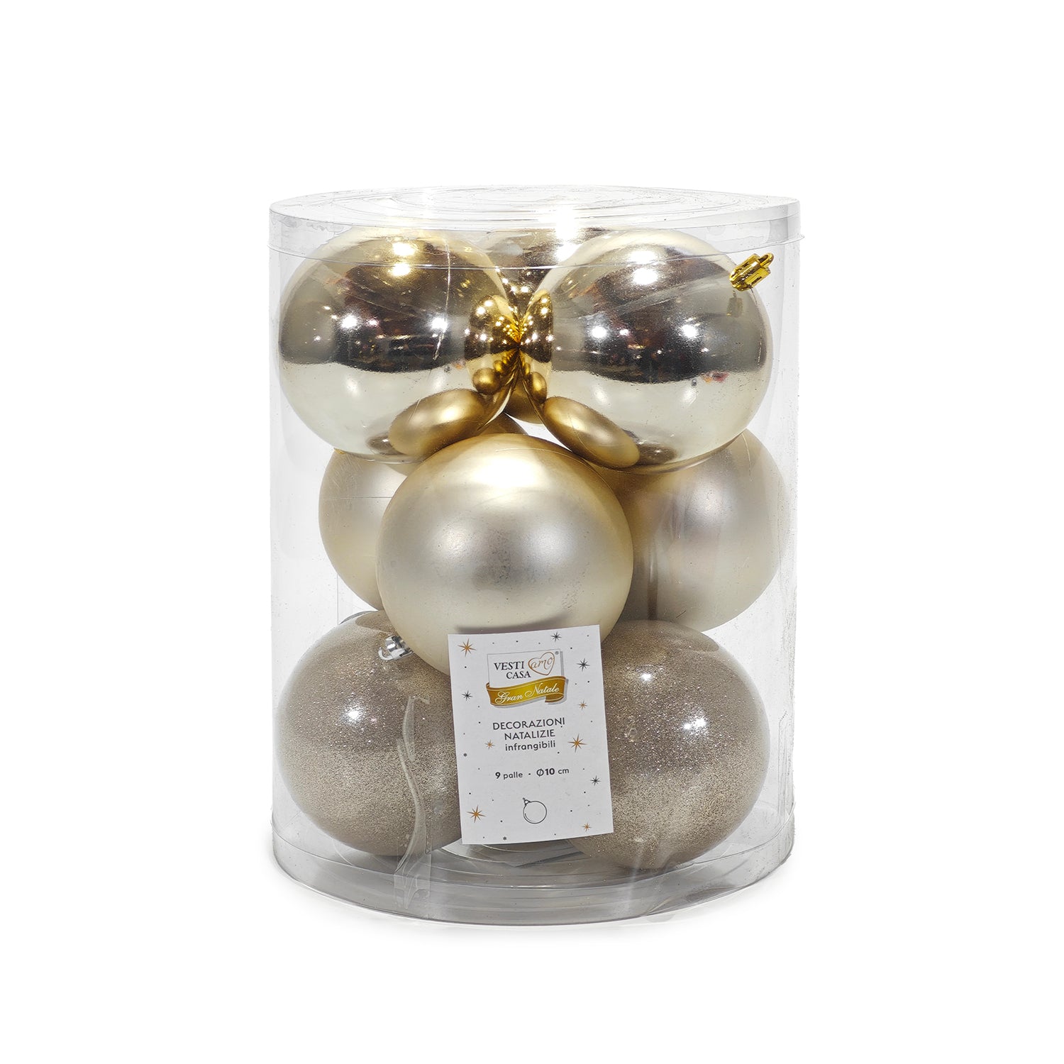 VESTIAMO CASA GRAN NATALE - Palle di Natale Champagne mix diametro 10 cm - set 9 pezzi