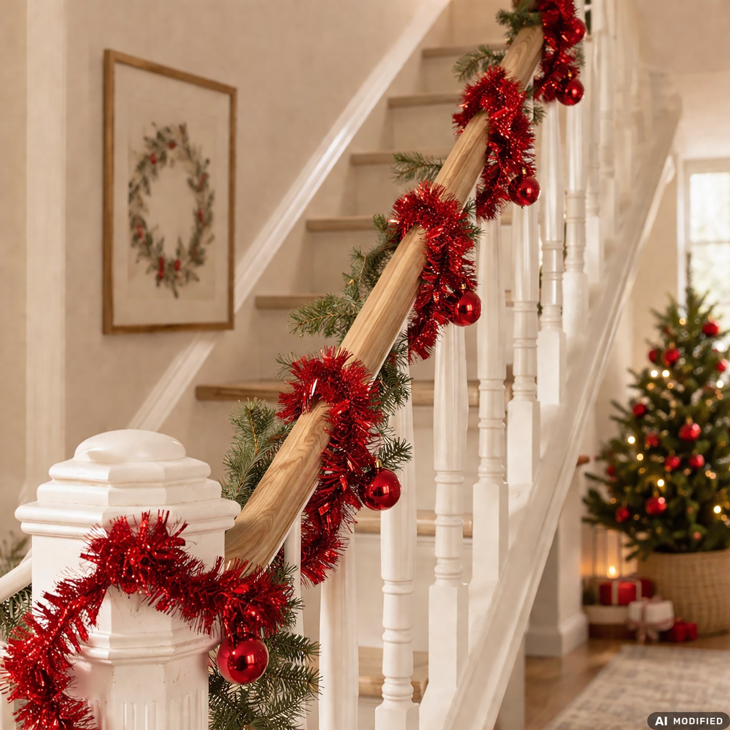 VESTIAMO CASA GRAN NATALE - Ghirlanda Natalizia Rossa con Sfere Decorative 200 cm