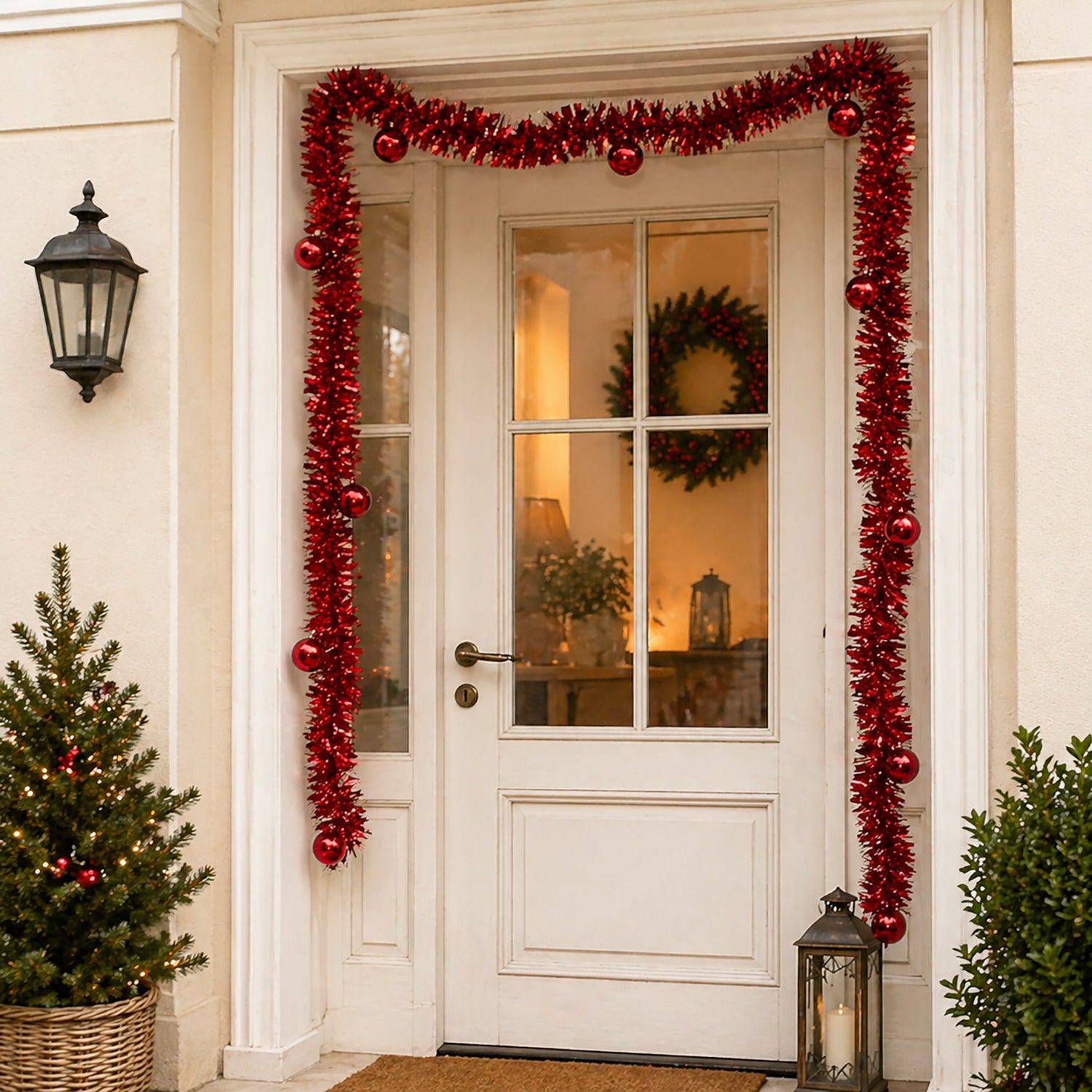 VESTIAMO CASA GRAN NATALE - Ghirlanda Natalizia Rossa con Sfere Decorative 200 cm