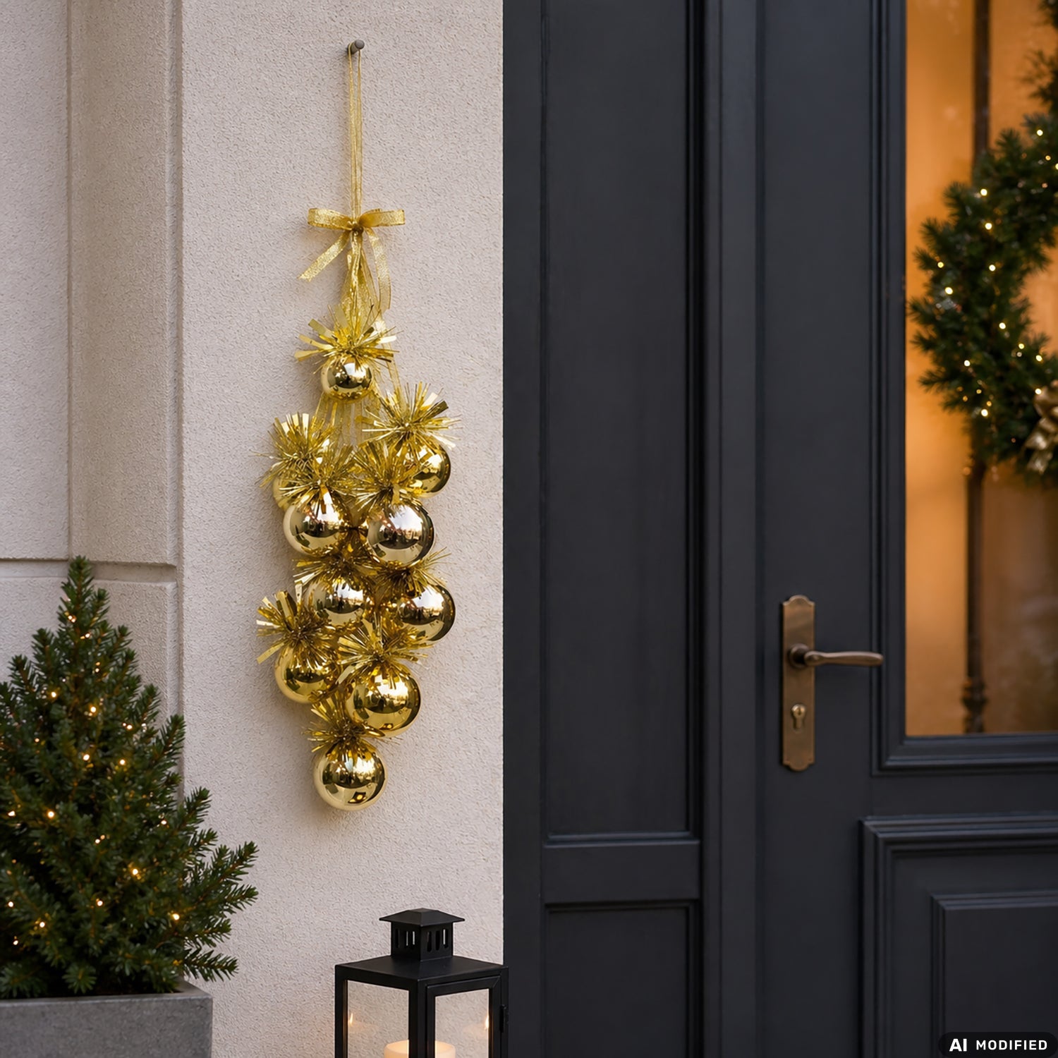 VESTIAMO CASA GRAN NATALE - Decorazione Natalizia a Grappolo Oro con Palline h54 cm