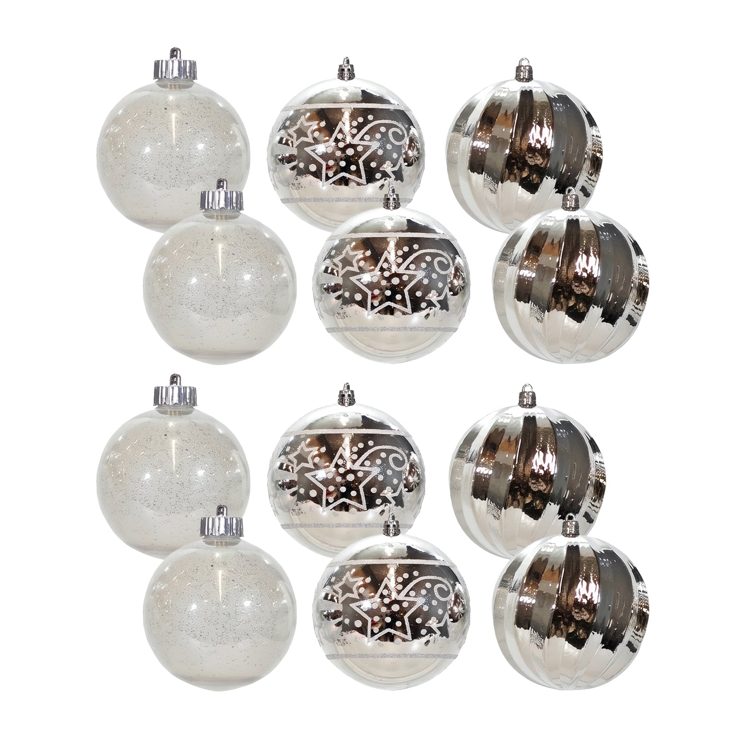 VESTIAMO CASA GRAN NATALE - Set 12 Palline di Natale Argento Infrangibili diametro 8 cm