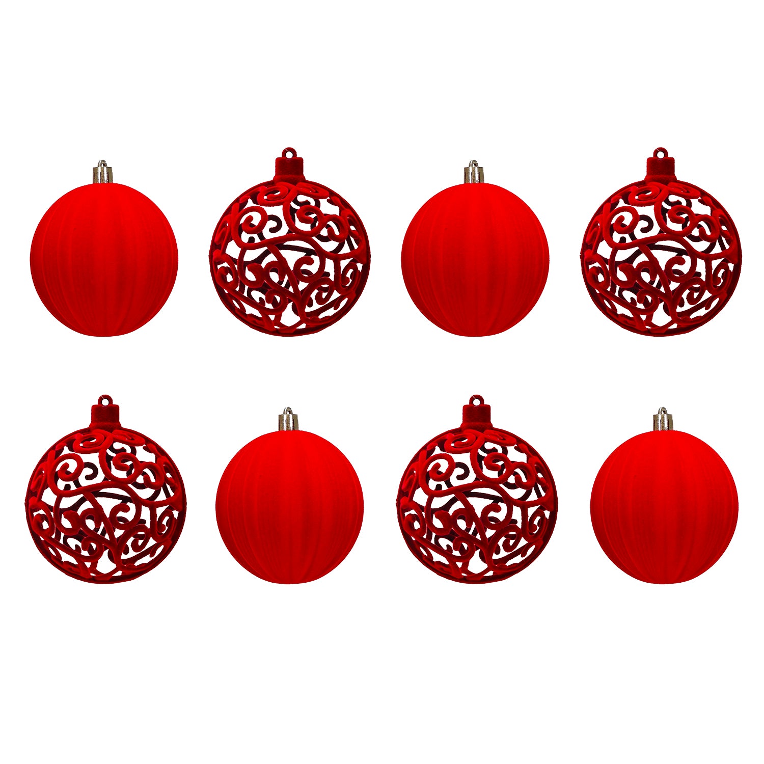 VESTIAMO CASA GRAN NATALE - Set 8 Palline di Natale Effetto Velluto (Velvet) Rosso diametro 8 cm