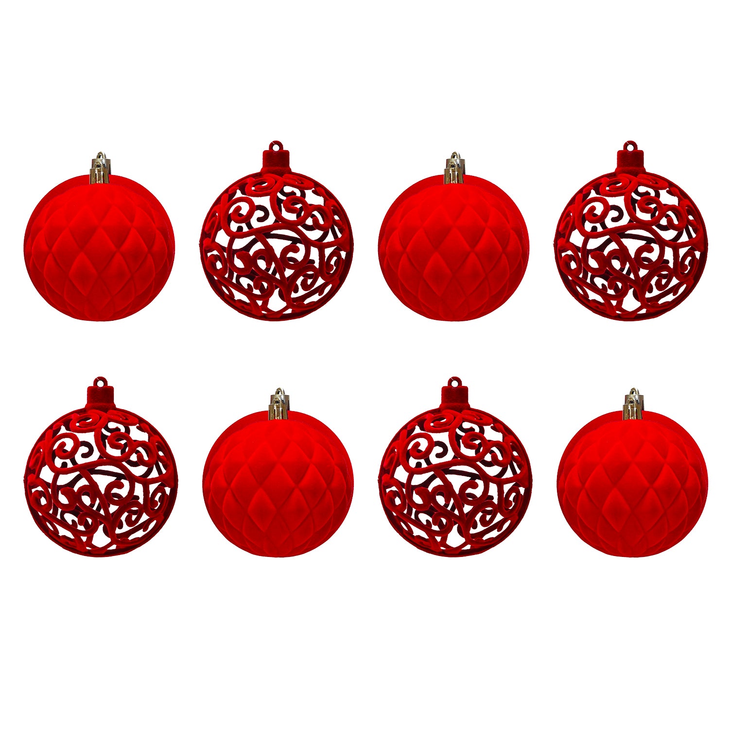 VESTIAMO CASA GRAN NATALE - Set 8 Palline di Natale Effetto Velluto (Velvet) Rosso diametro 8 cm