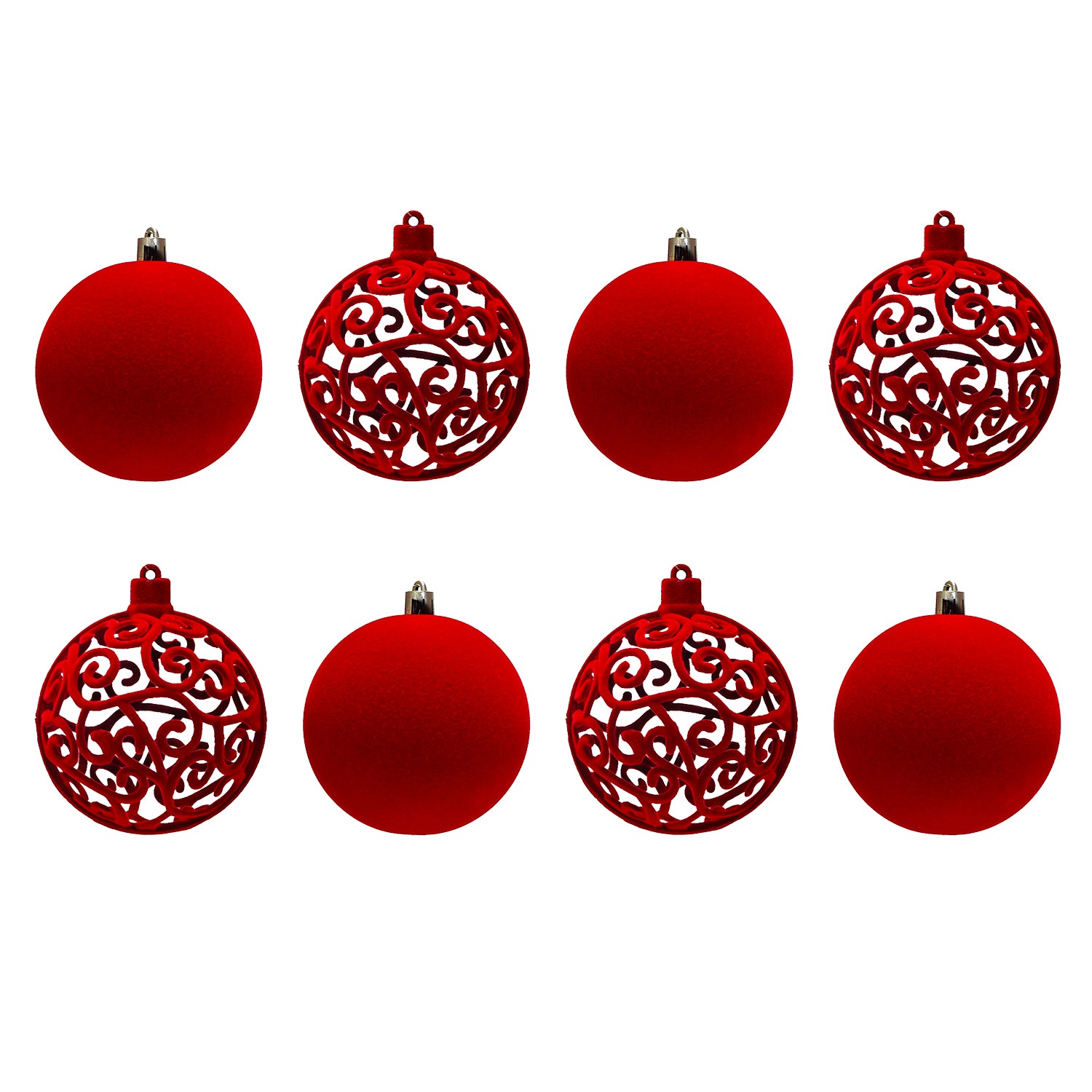 VESTIAMO CASA GRAN NATALE - Set 8 Palline di Natale Effetto Velluto (Velvet) Rosso diametro 8 cm