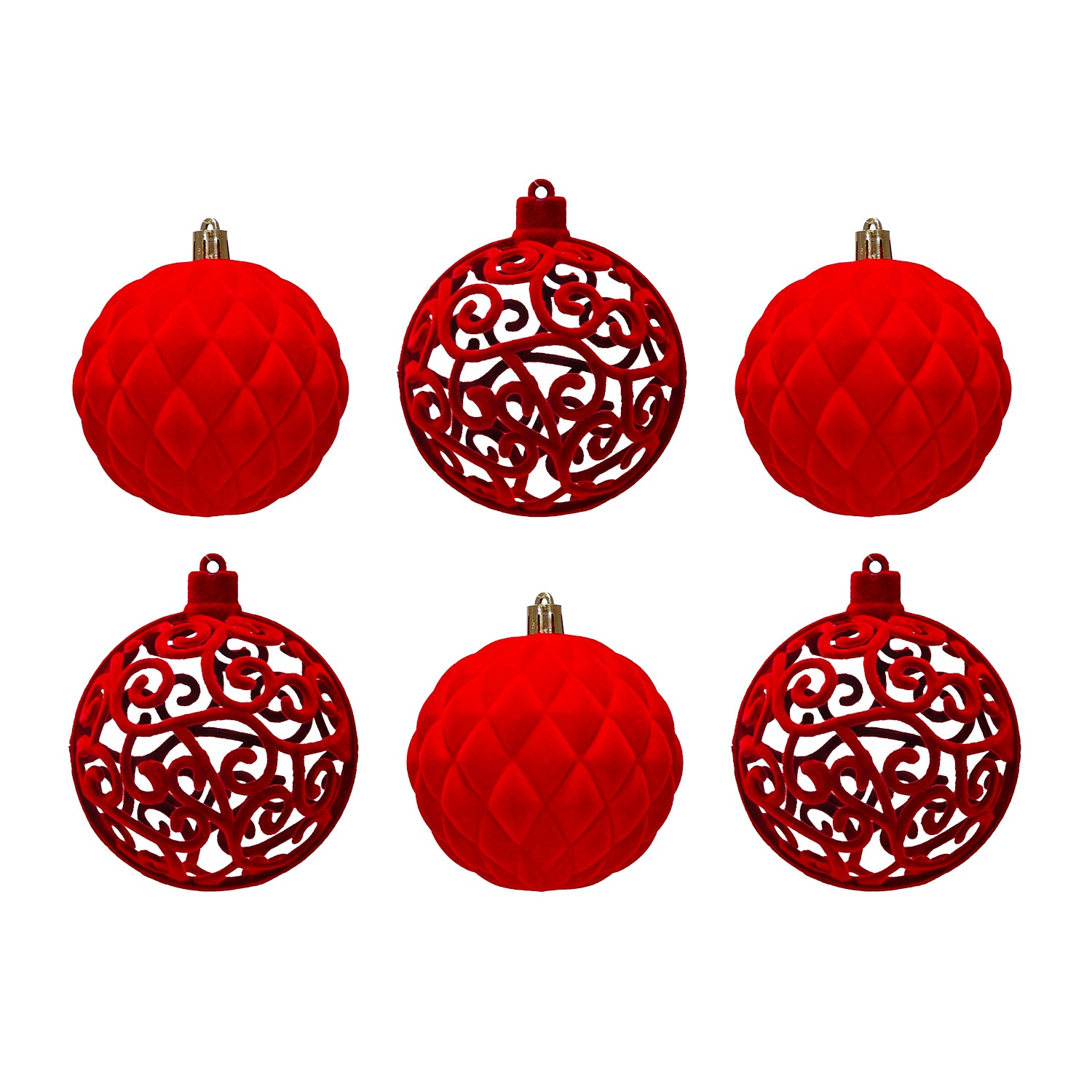 VESTIAMO CASA GRAN NATALE - Set 6 Palline di Natale Effetto Velluto (Velvet) Rosso diametro 10 cm
