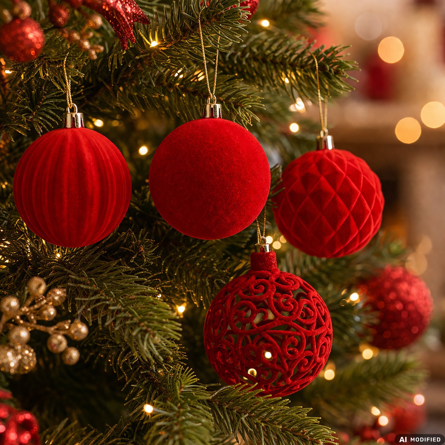 VESTIAMO CASA GRAN NATALE - Set 6 Palline di Natale Effetto Velluto (Velvet) Rosso diametro 10 cm