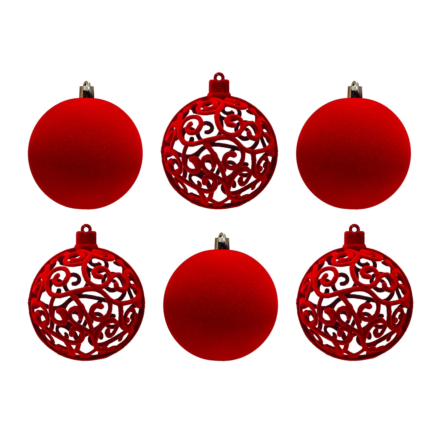 VESTIAMO CASA GRAN NATALE - Set 6 Palline di Natale Effetto Velluto (Velvet) Rosso diametro 10 cm