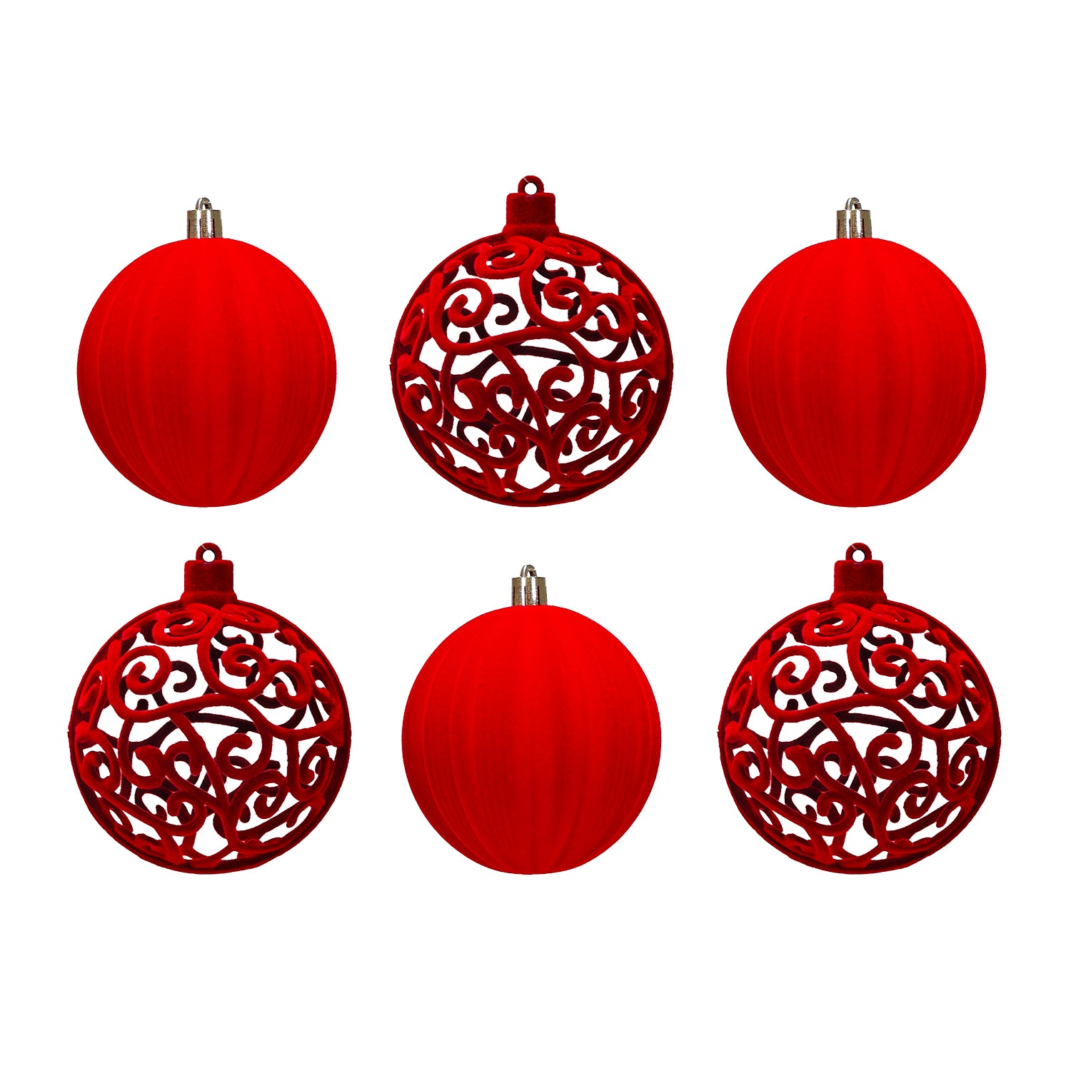 VESTIAMO CASA GRAN NATALE - Set 6 Palline di Natale Effetto Velluto (Velvet) Rosso diametro 10 cm