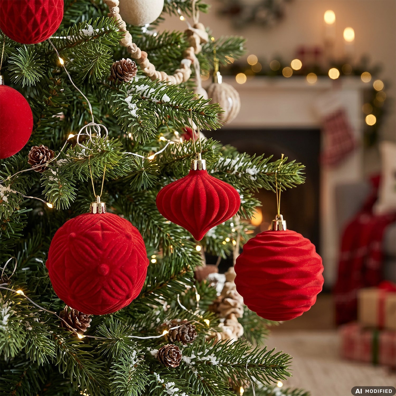 VESTIAMO CASA GRAN NATALE - Set Decorazioni Natalizie 35 Pezzi Effetto Velluto (Velvet) Rosso