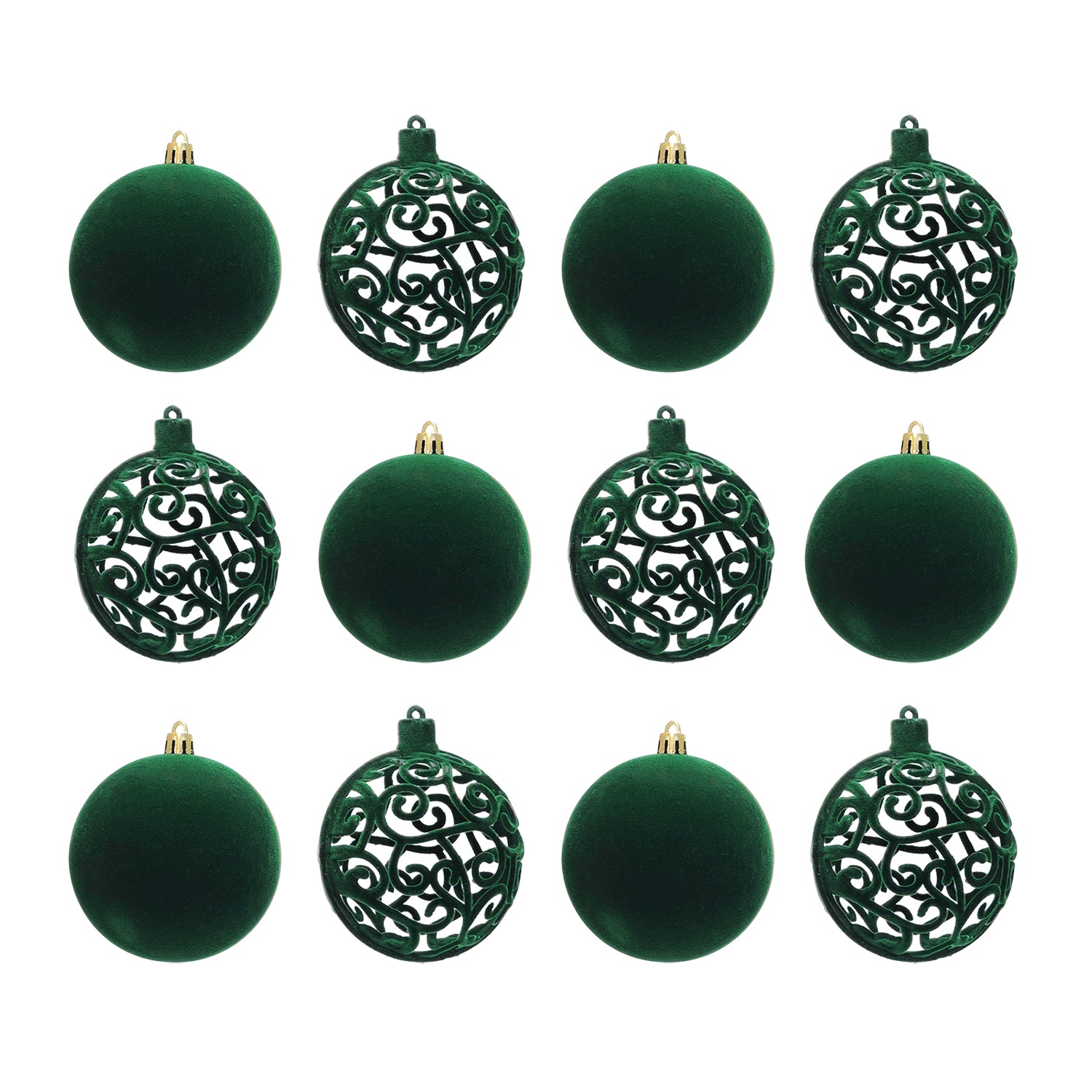 VESTIAMO CASA GRAN NATALE - Set 12 Palline di Natale Effetto Velluto (Velvet) Verde Scuro diametro 8 cm
