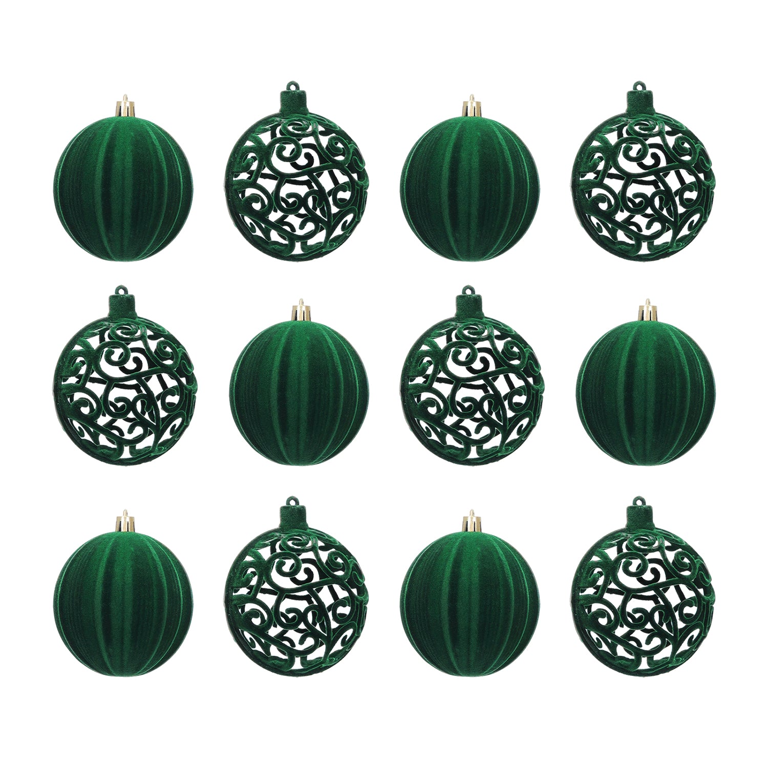VESTIAMO CASA GRAN NATALE - Set 12 Palline di Natale Effetto Velluto (Velvet) Verde Scuro diametro 8 cm