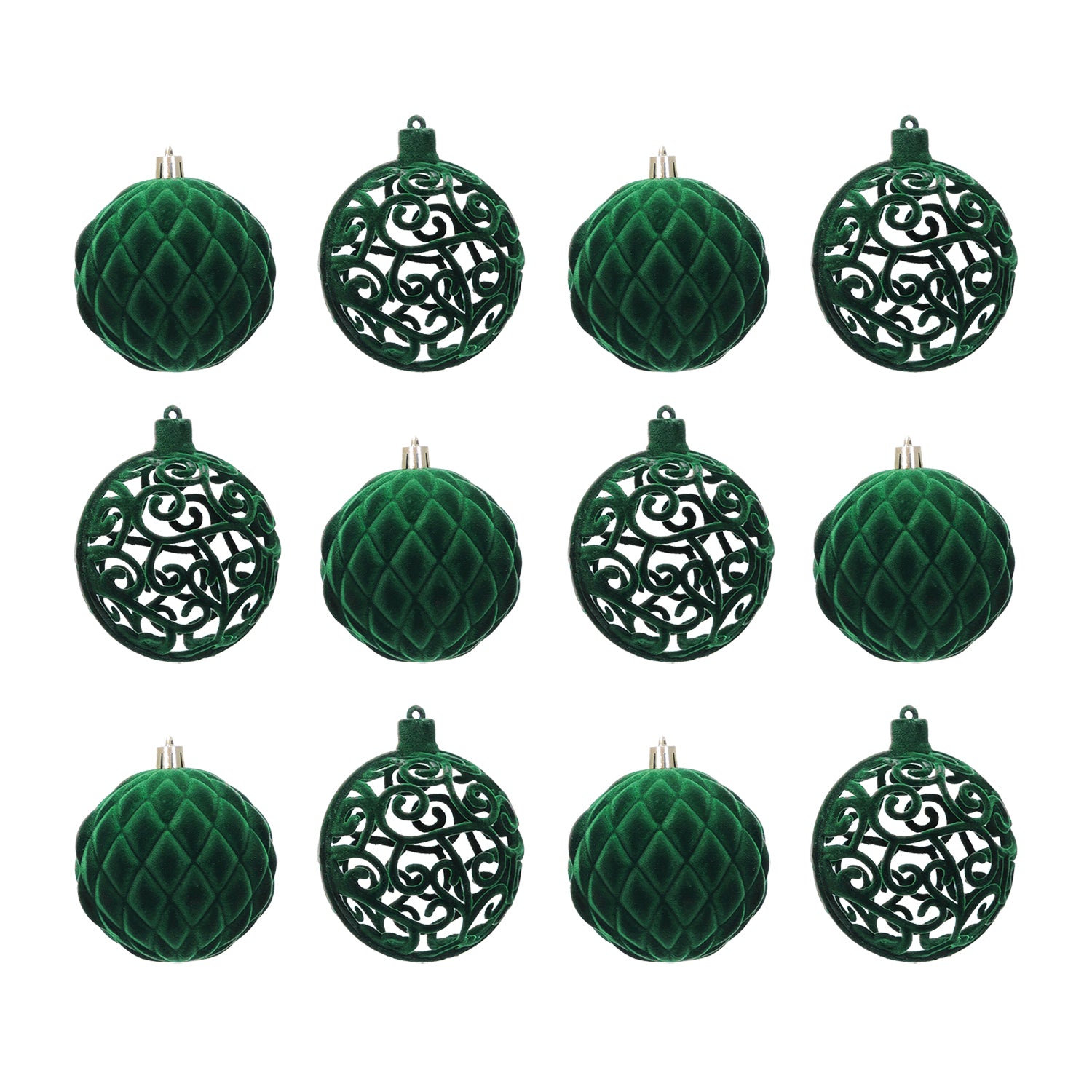 VESTIAMO CASA GRAN NATALE - Set 12 Palline di Natale Effetto Velluto (Velvet) Verde Scuro diametro 8 cm