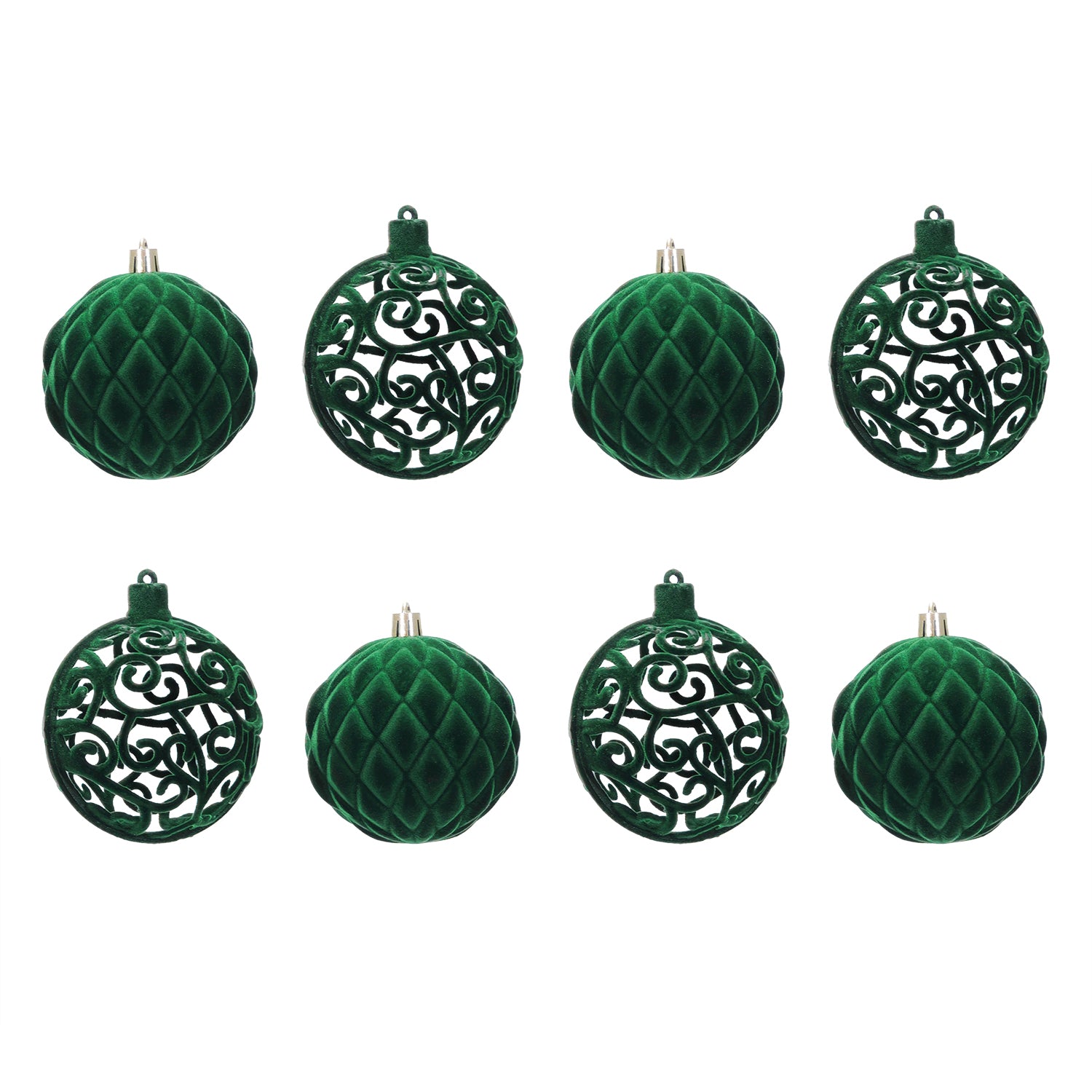 VESTIAMO CASA GRAN NATALE - Set 8 Palline di Natale Effetto Velluto (Velvet) Verde Scuro diametro 8 cm